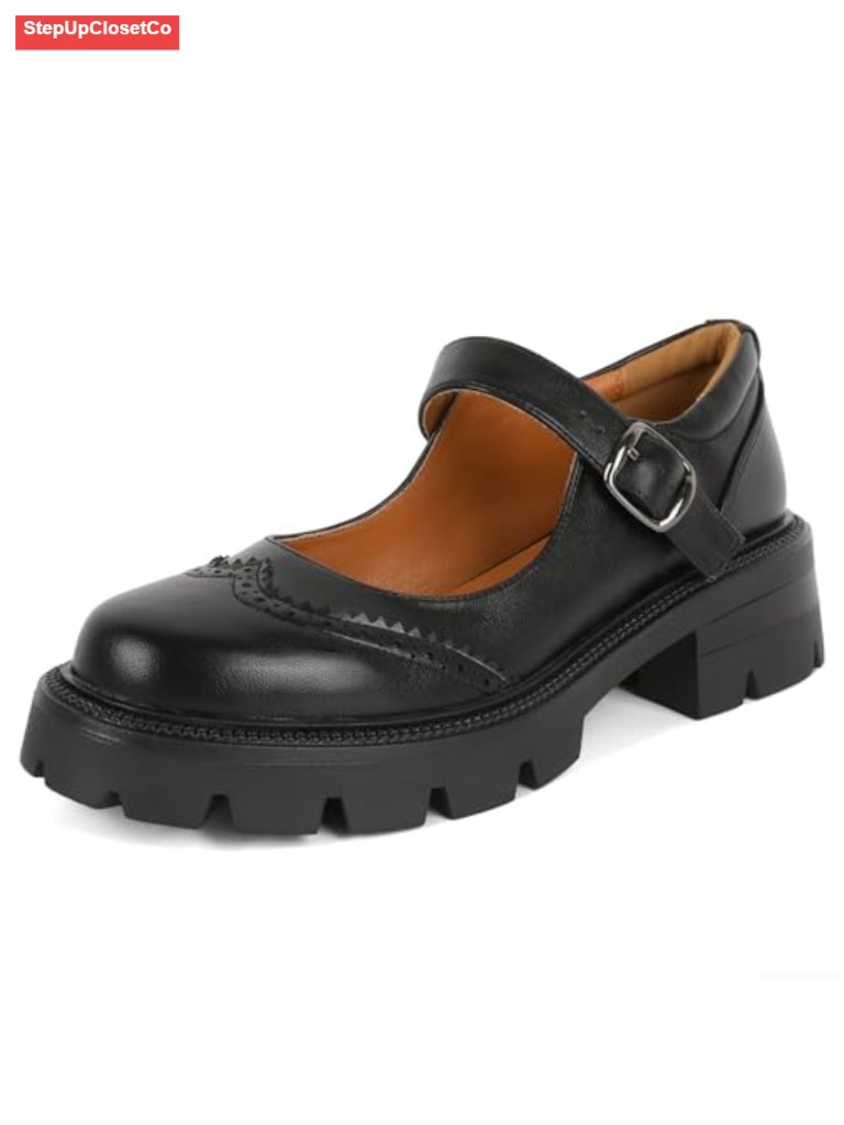 Women's Chunky Platform Low Heel Mary Jane Pumps With Ankle Strap Oxfords